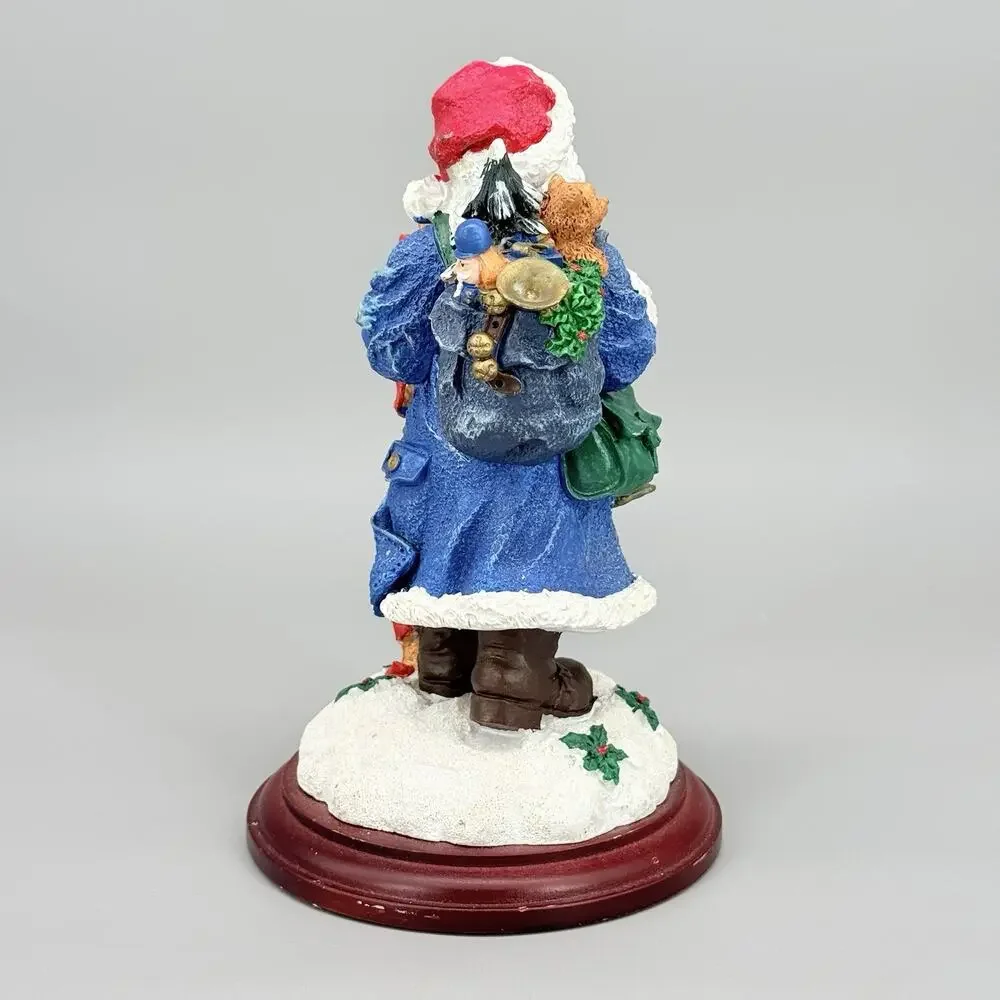 Holiday Christmas Figurine Santa Claus W/Toy Bag Resin on Wood Base 8.5